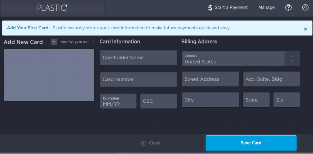 add your first card - 2